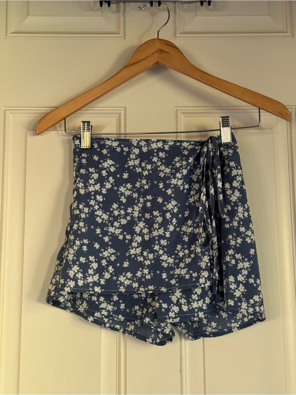 Floral Wrap Skort Shorts - Blue